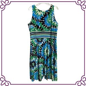 Evan Picone Sleeveless Blue Green Floral Fit & Flare Dress  Size 12